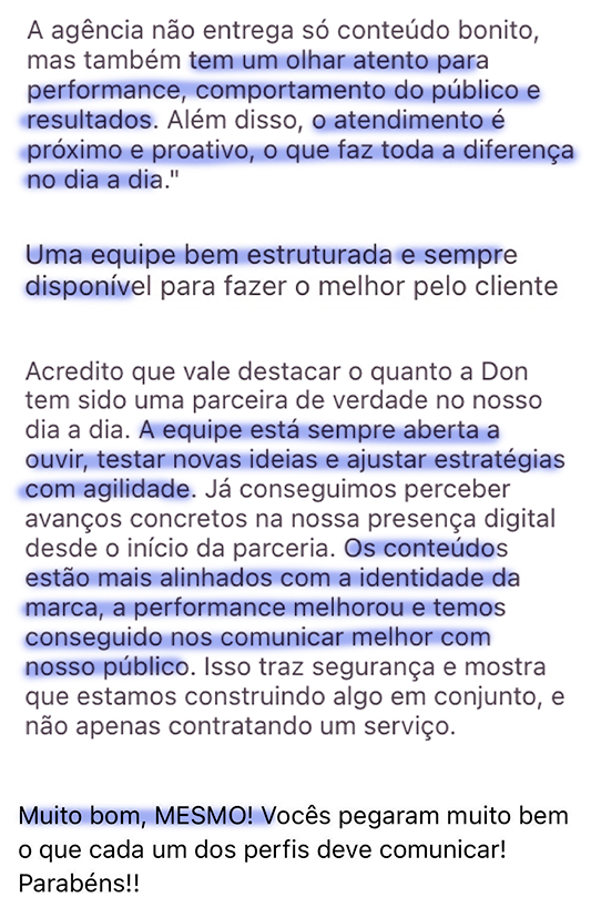 Relatos de clientes da Don — segunda referência